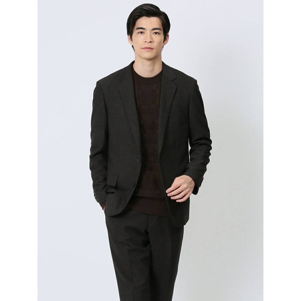 タカキュー Woolen Tec On 2ボタンジャケット 組織茶(セットアップ可能)／タカキュー（TAKA-Q）