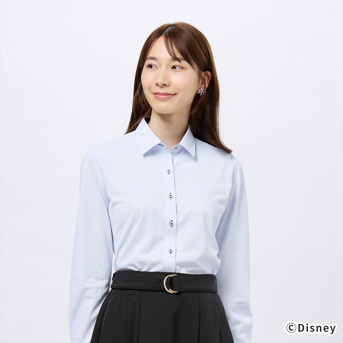 【ディズニー】 ワイド衿 長袖 形態安定レディースニットシャツ ストライプドビー/ブリックハウス(BRICKHOUSE)