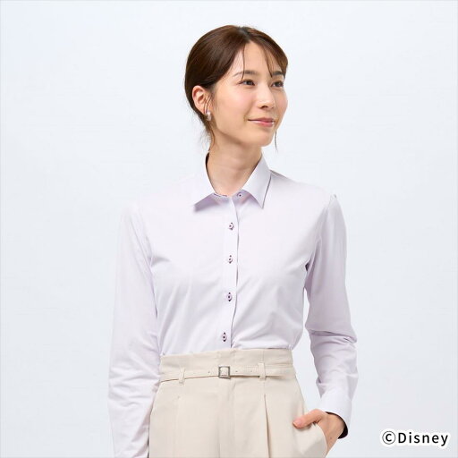 【ディズニー】 ワイド衿 長袖 形態安定レディースニットシャツ ヘリンボーン/ブリックハウス(BRICKHOUSE) 【ディズニー】 ワイド衿 長袖 形態安定レディースニットシャツ ヘリンボーン/ブリックハウス(BRICKHOUSE)