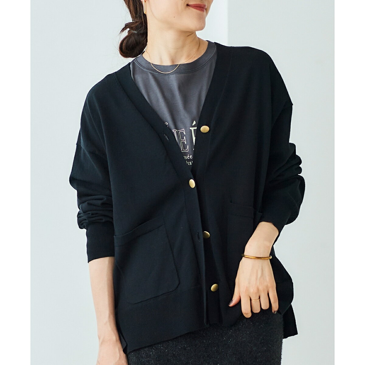 《手洗い可能》メタルボタンワイドVカーデ／ルクールブラン（le.coeur blanc）