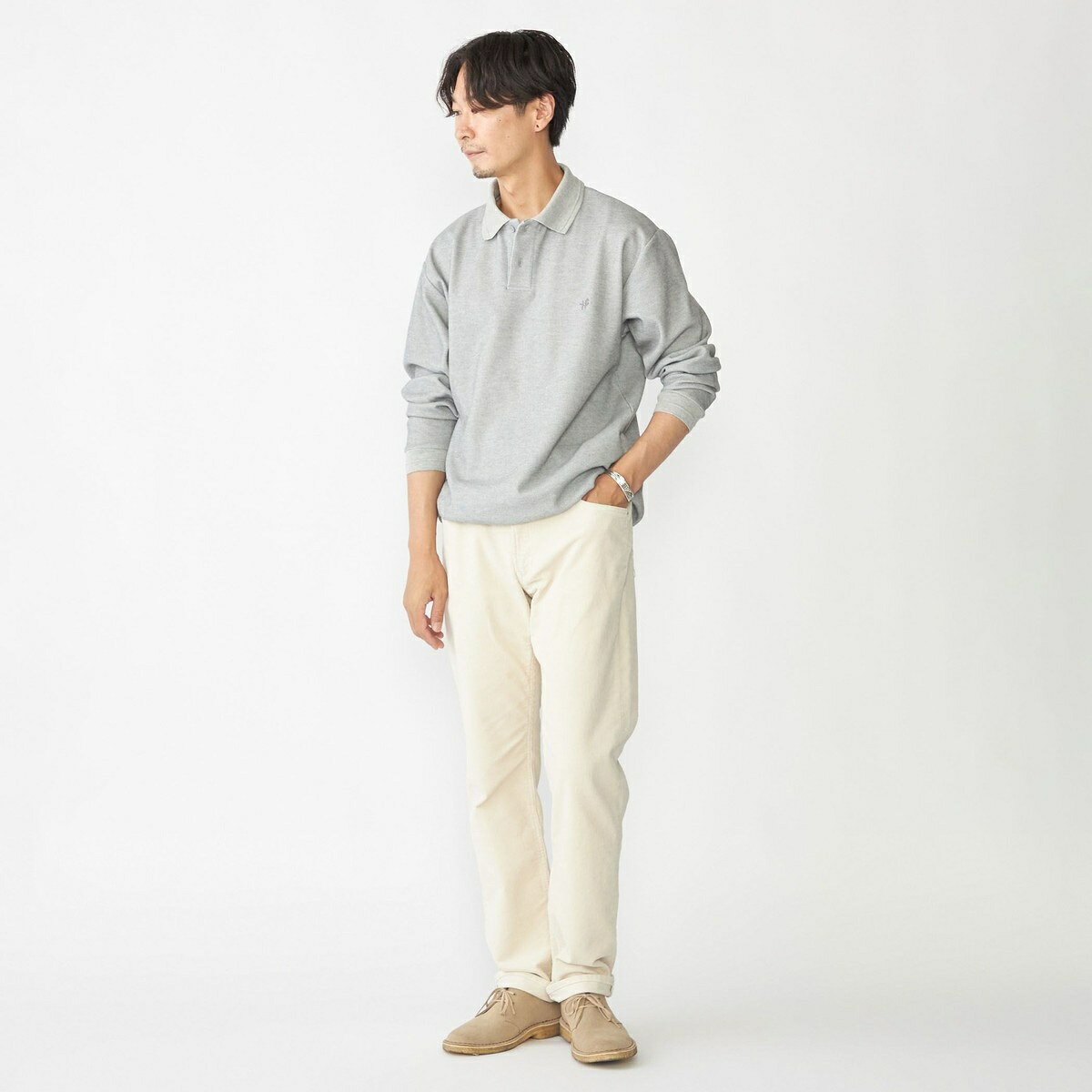 【WEB限定】SHIPS:〈抗菌・防臭〉ワンポイント ロゴ バーズアイ ロングスリーブ ポロシャツ／シップス（SHIPS）