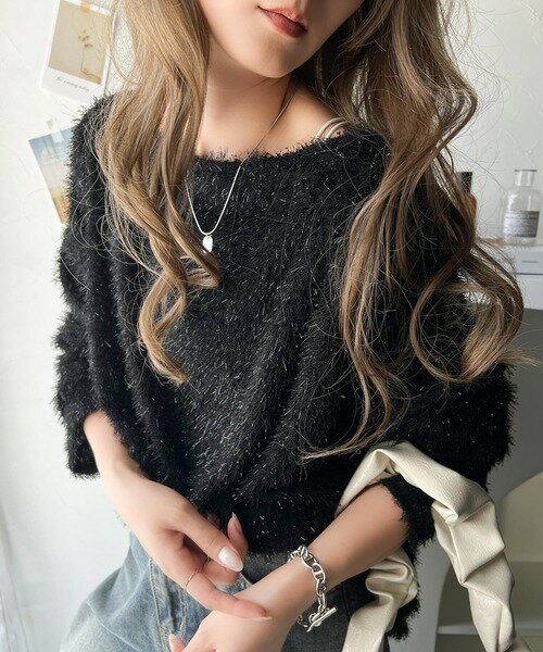 印象派大人レディ。ボートネックラメシャギーニットプルオーバー／クラシカルエルフ（Classical Elf）