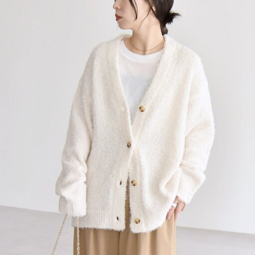 quaranciel:〈手洗い可能〉フェザーヤーン Vネック ラメ ニット カーディガン/カランシエル(quaranciel) quaranciel:〈手洗い可能〉フェザーヤーン Vネック ラメ ニット カーディガン/カランシエル(quaranciel)