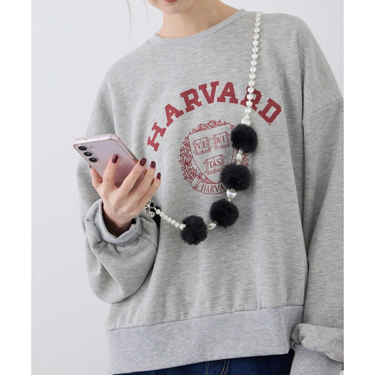 ハートパール×ポンポンファースマホショルダーストラップ／ロペピクニックパサージュ（ROPE' PICNIC PASSAGE）