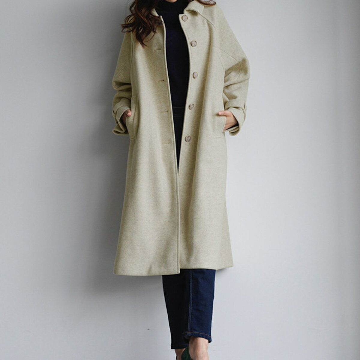 Turn-Down Collar Coat - ウール調ステンカラーコート／ラナン（Ranan）