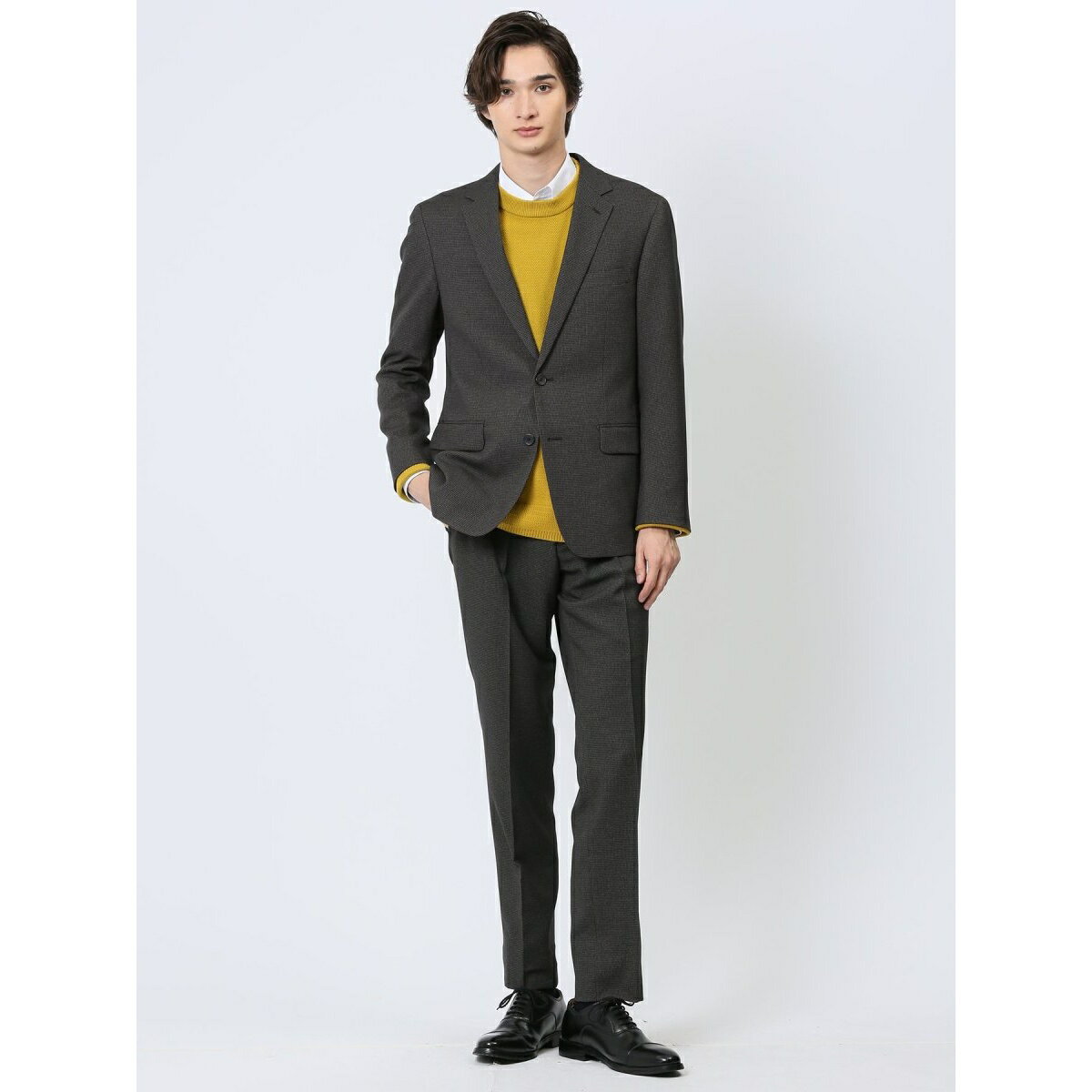 【ストレッチ ウォッシャブル】タカキュー 2ボタン2ピース ビジネスセットアップスーツ 千鳥グレー/タカキュー(TAKA-Q)