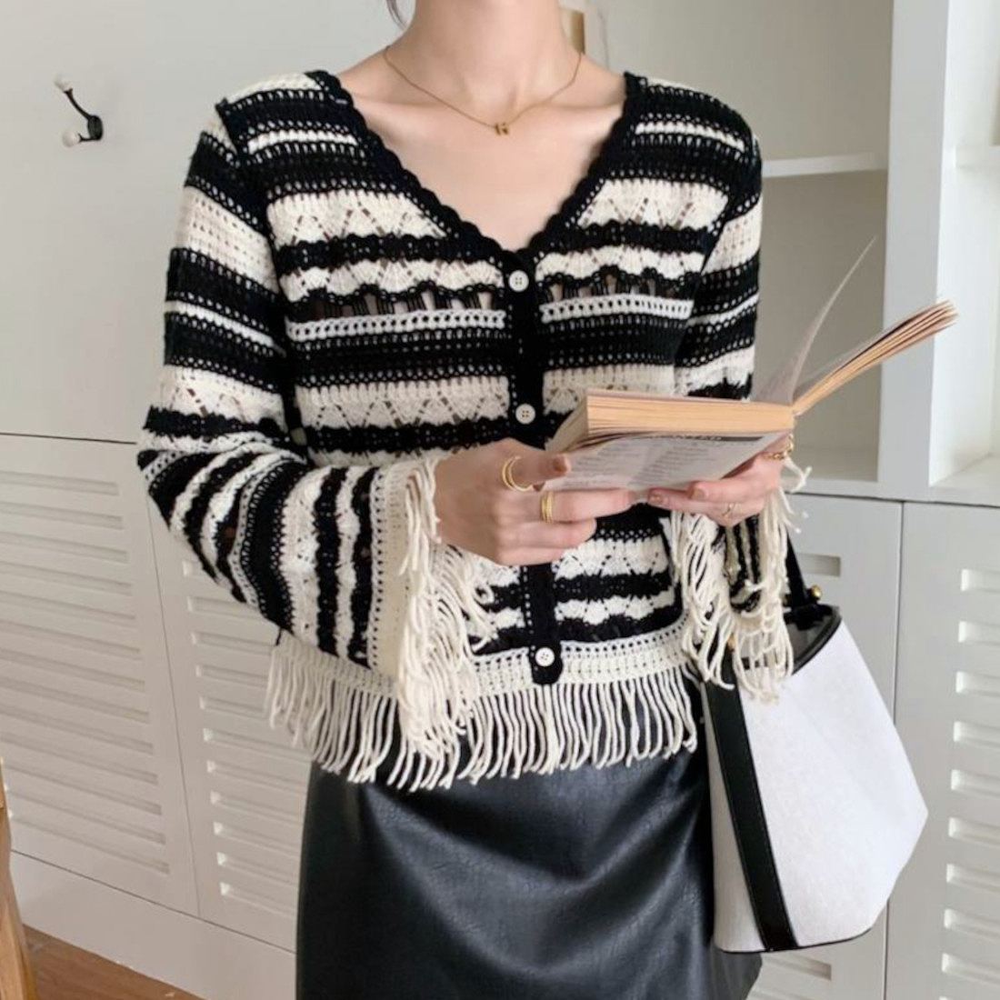 アーガイルフリンジカーディガン/メゾンドラティール(maison de LATIR)