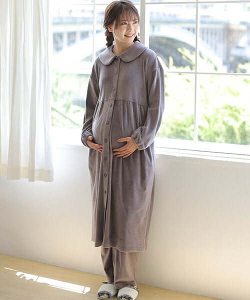 長袖、ストレッチベロア裏起毛マタニティパジャマ | マタニティウェア・授乳服／犬印マタニティ＆ベビー（inujirushimaternity＆baby）
