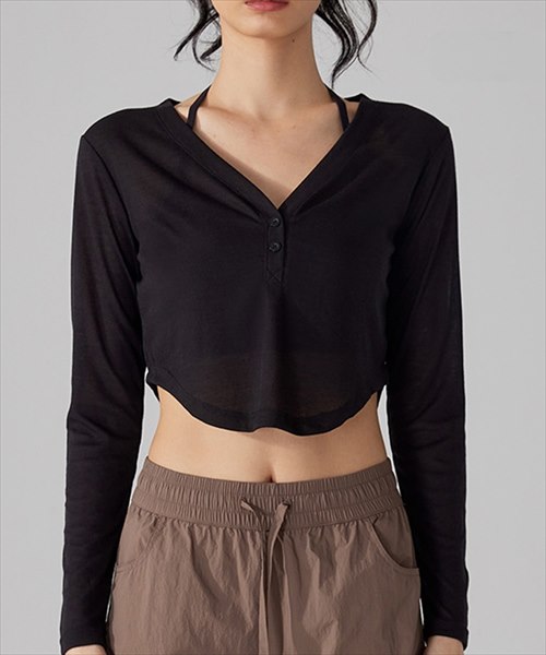 レディース 長袖シアークロップド丈Vネックトップス/テディショップ(TeddyShop)