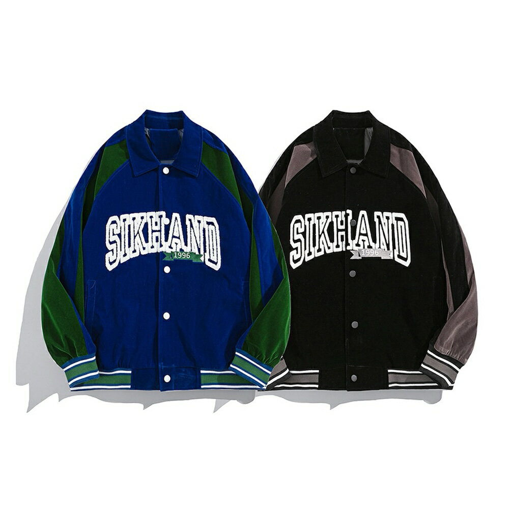 HOOK -select- 袖配色切り替えベロアアメカジ刺繍スタジャン／フック（HOOK）