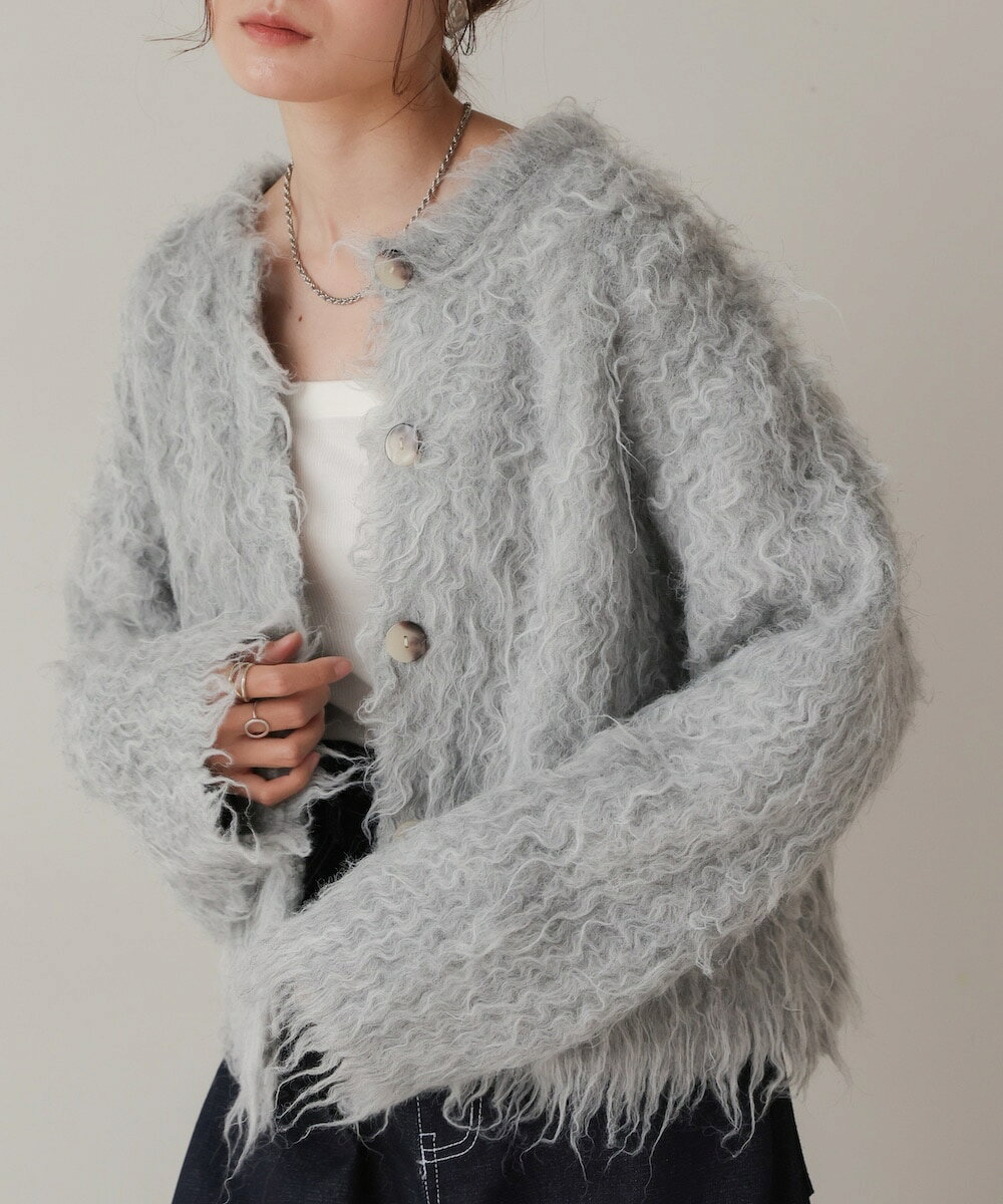 [2-Way Design (Front & Back)] Mixed Shaggy Knit Cardigan / Bab