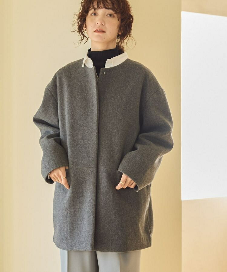 中空FIBERロングノーカラーコート【軽量アウター】／アメリカンホリック（AMERICAN HOLIC）のサムネイル