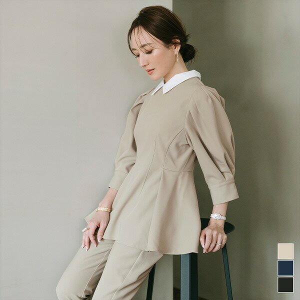 【星玲奈さんコラボアイテム】2way襟付タックペプラムトップス／ユアーズ（ur's）