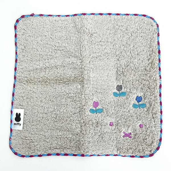 ミッフィー miffy ふわふわ刺繍ハンカチーフ グレー タオルハンカチ ハンドタオル／パーフェクト・ワー..