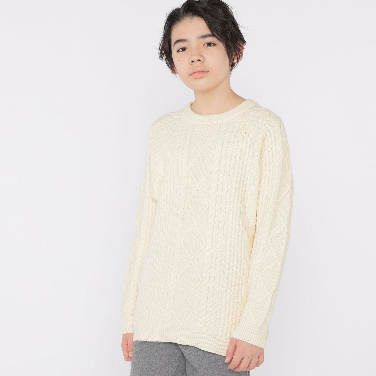 SHIPS KIDS:140〜160cm /〈洗濯機可能〉ケーブル ニット／シップス（SHIPS）