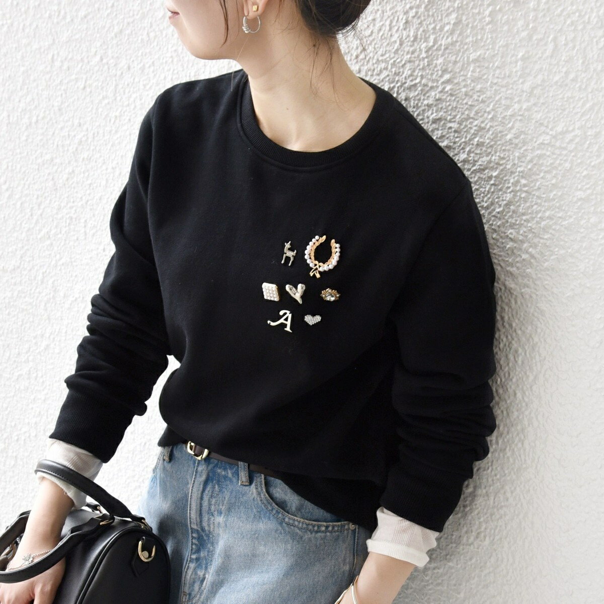 《一部追加予約》SHIPS any:〈手洗い可能〉裏起毛 ビジュー クルーネック コンパクト プルオ／シップス エニィ（SHIPS any）のサムネイル