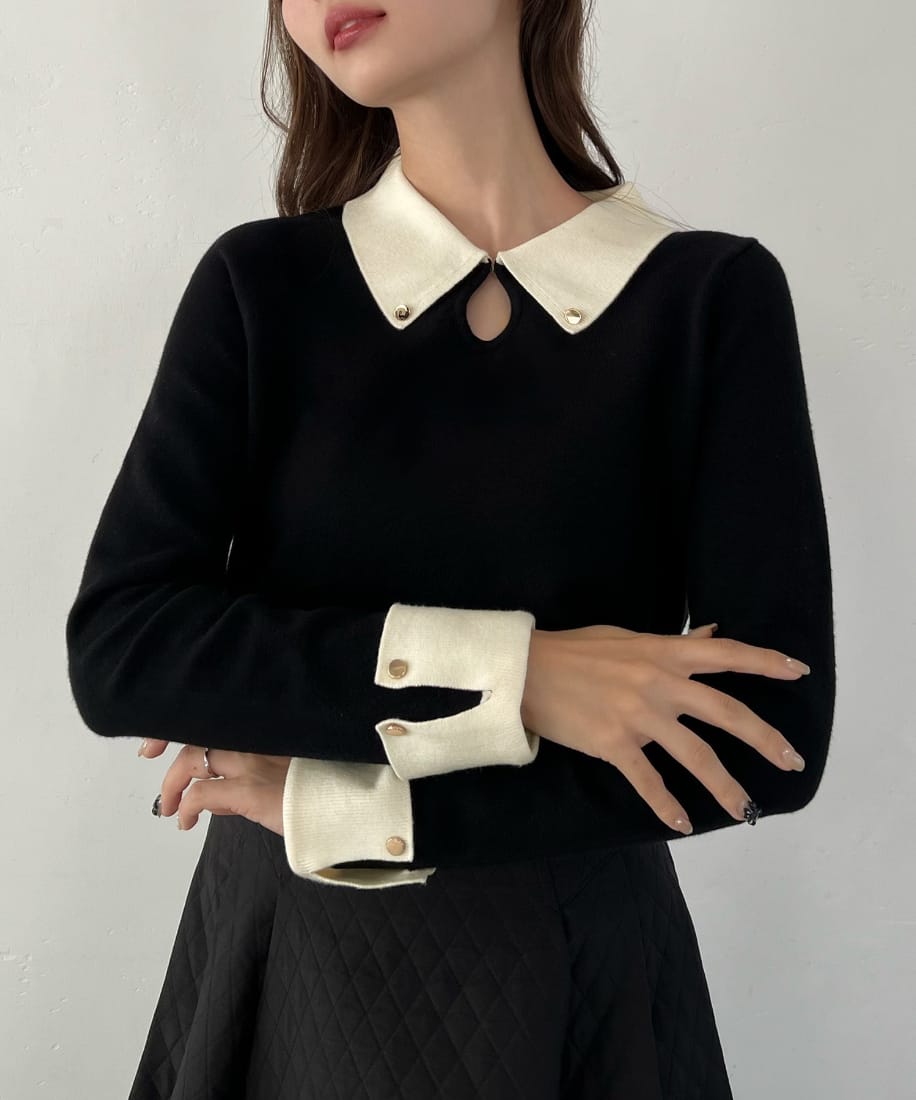 バイカラーニットトップス／ジュノア（JUNOAH）