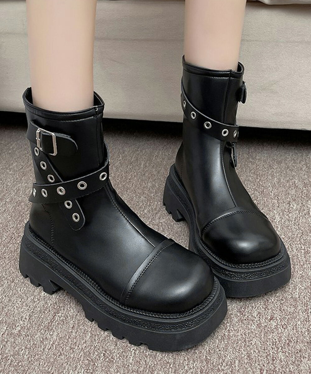 厚底ショートブーツレディースベルトブーツ／ミニミニストア（miniministore）
