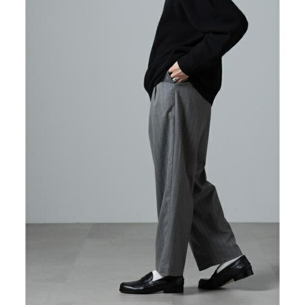 「大人のワイドパンツ」ピンストライプフランネル2タックワイドトラウザ／ナノユニバース（NANO universe）