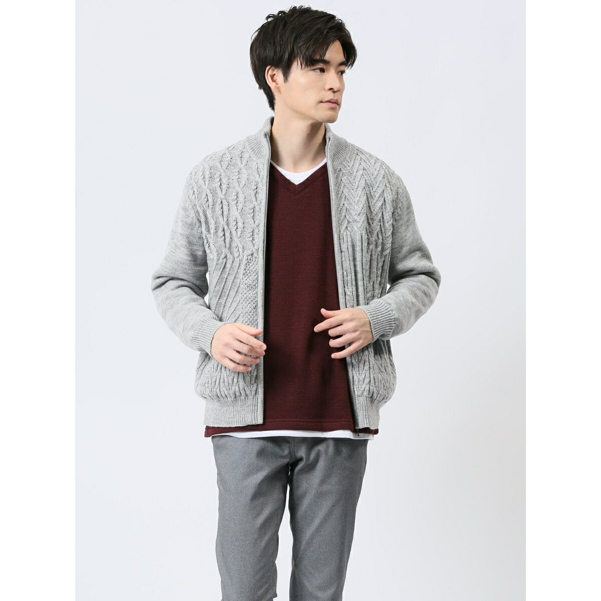 m.f.エディトリアル 裏地付き 編地切替 ニットアウター／m.f.エディトリアル（m.f.editorial）