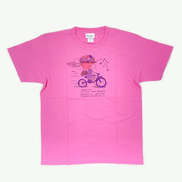 水森亜土 シルクスクリーンプリント Tシャツ(ジテンシャ) (ピンク) アパレル 亜土ちゃん／パーフェクト・ワールド・トーキョー（Perfect World Tokyo）