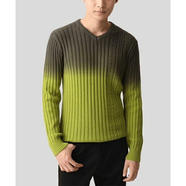 【在庫限り！/秋・春着用可能/洗える/コットン糸】Vネックニット/グラデーションケーブル／MKオム（MK homme）