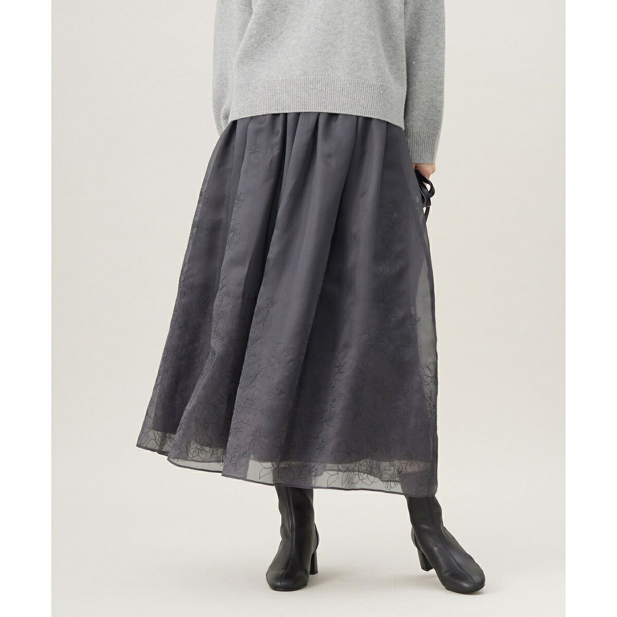 【洗える】シアーパネルエンブロイダリー スカート／自由区（JIYU-KU）