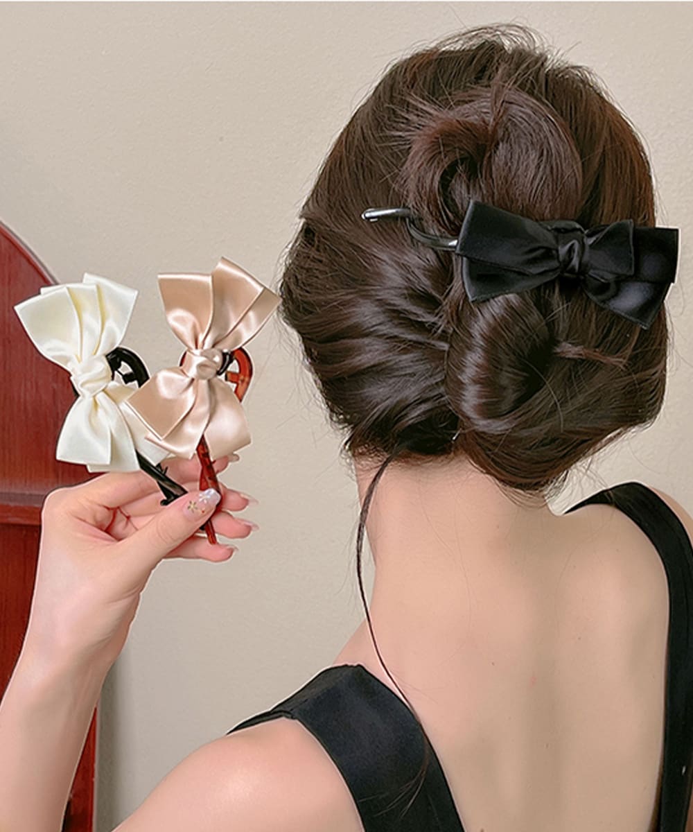 バナナクリップ リボン ヘアクリップ 黒／ミニミニストア（miniministore）