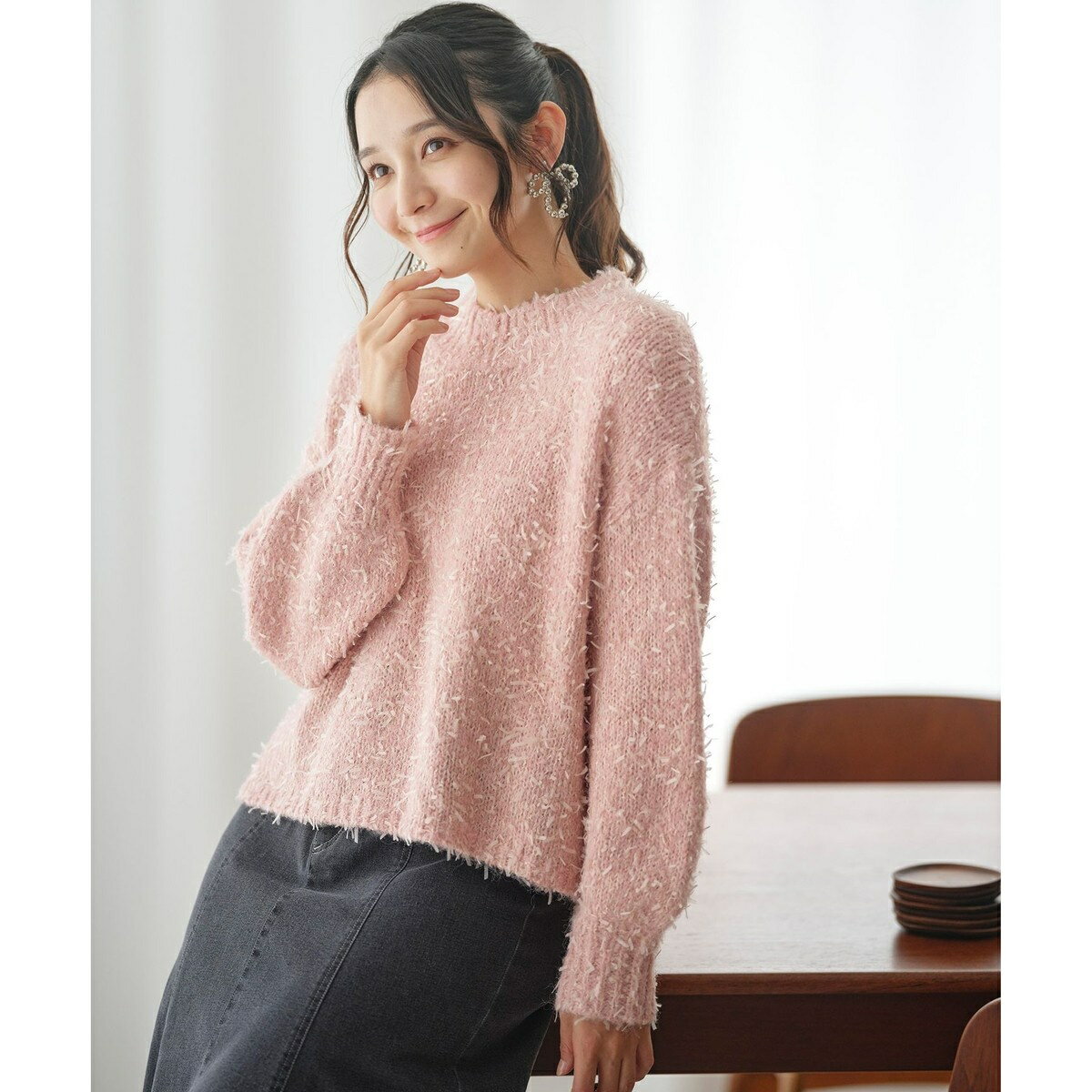 【洗える】リボンヤーンミックス ニット／エニィスィス（any SiS）