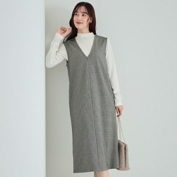【S-LL2点セット】Iラインシルエットですっきりと ジャカードジャンドレ+長袖インナー/シューラルー(SHOOLARUE)