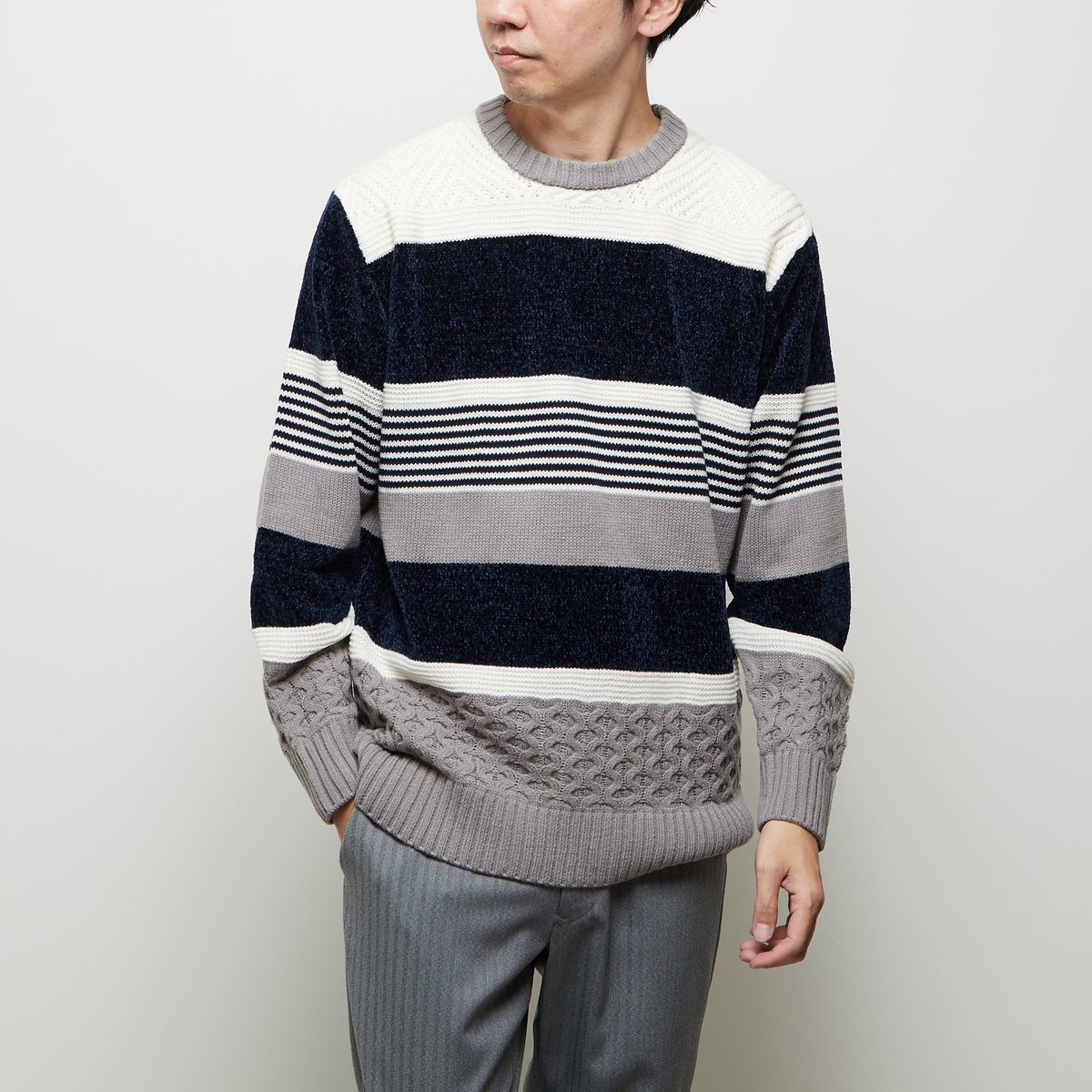 【MASTER FRAME/マスターフレーム】モール切り替えランダムボーダーニット/メンズメルローズ(MEN'S MELROSE)