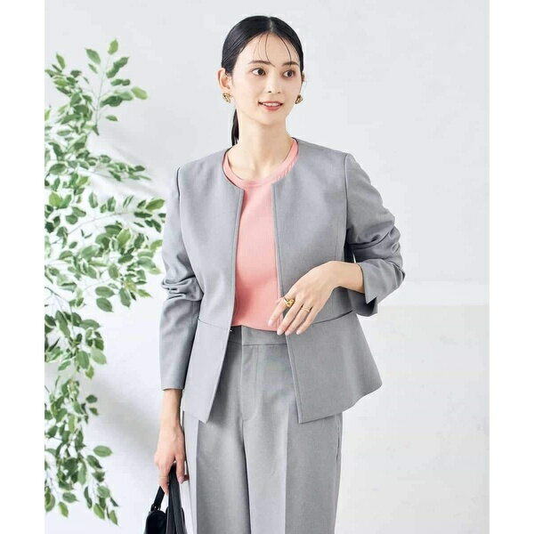 【洗える/ストレッチ/UVカット】麻調ストレッチキーネックジャケット／アー・ヴェ・ヴェ（a.v.v）