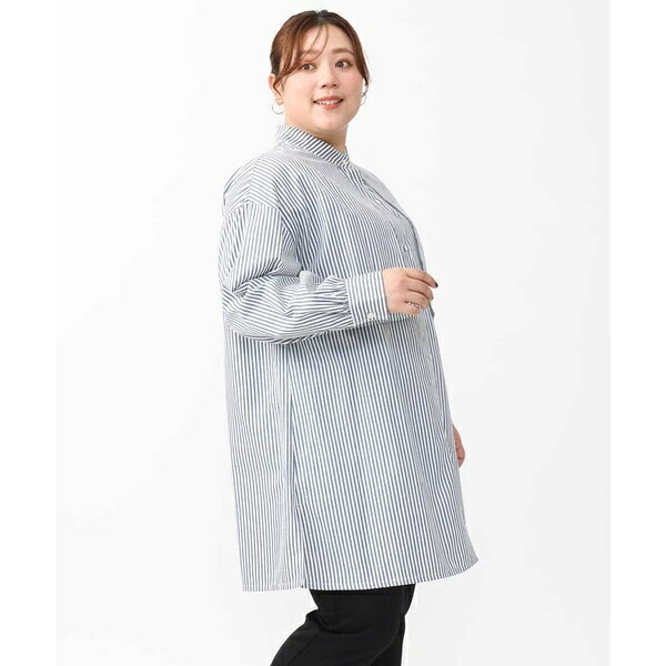 【大きいサイズ/soso×eur3】ケープ風ストライプシャツ／エウルキューブ（eur3）