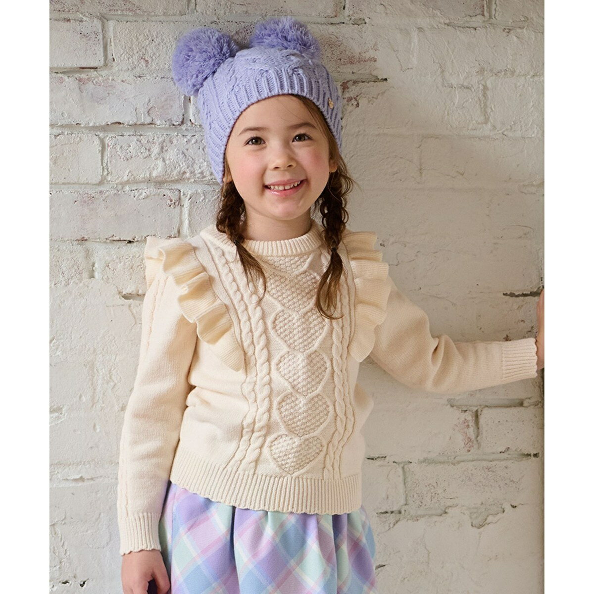 肩フリルハートケーブルニット／エニィ（any FAM）