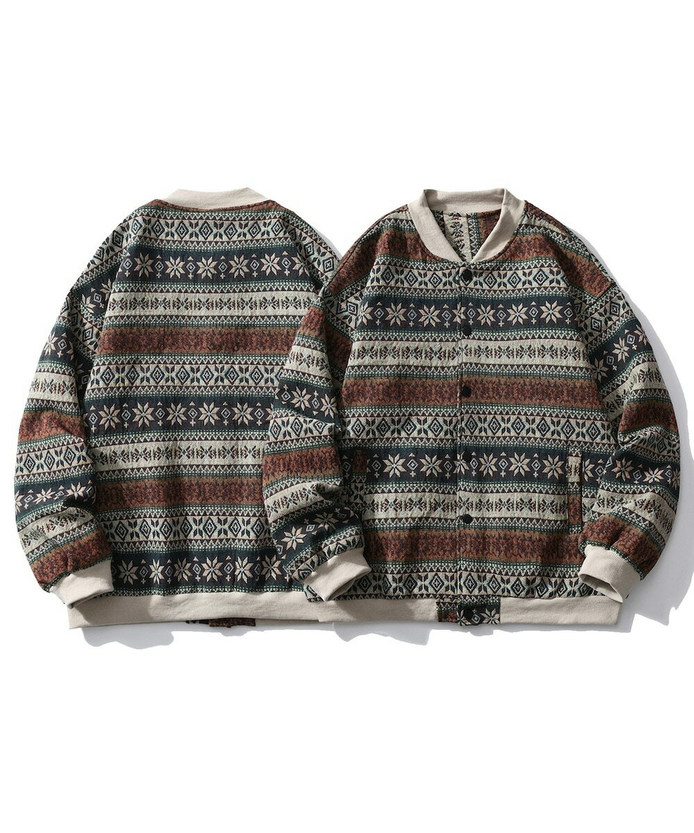 HOOK- パッチワーク柄何学模 ゴブランデニムブルゾン／フック（HOOK）