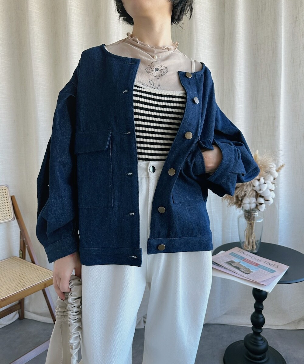 オリジナルノーカラーショット丈デニムジャケット／アイモハ（aimoha）