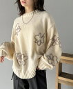 【mily bilet】秋冬のあったかニット。ウールライクフラワーコード刺繍ニットプルオーバーニット/クラシカルエルフ(Classical Elf)