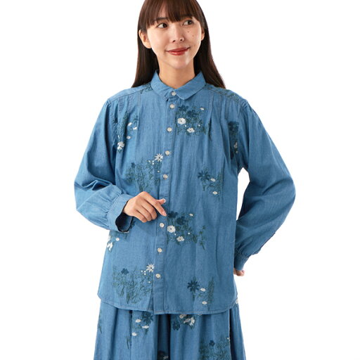 ライトオンスデニム フラワーガーデン刺繍シャツブラウス/スーパーハッカ(SUPER HAKKA) ライトオンスデニム フラワーガーデン刺繍シャツブラウス/スーパーハッカ(SUPER HAKKA)