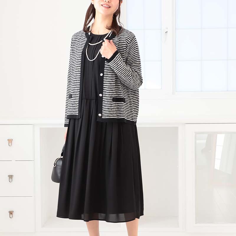 【fleur】【L〜5L】ジョーゼット タックギャザー ワンピース／フルールbyミントブリーズ（fleur by mint breeze）