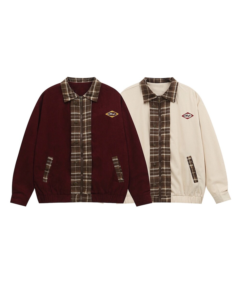 HOOK -select- チェック柄異素材切り替えコーデュロイコーチジャケット／フック（HOOK）