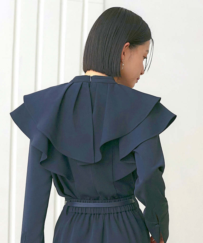 ダブルフリルカラートップス＆タックワイドパンツセットアップ／ルイルエブティック（RUIRUE BOUTIQUE）