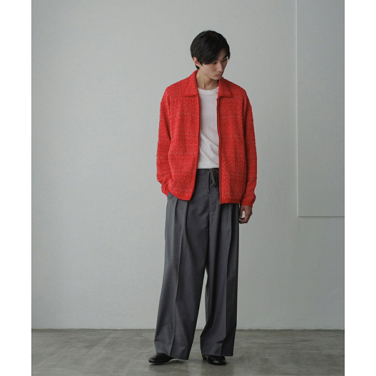 【WEB限定】ツイードライク ニット ガーディガン / ブルゾン / ユニセックス／アダムエロペ（ADAM ET ROPE'）