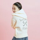 クロップドリボン刺繍パーカ/ピンクラテ(PINK-latte)