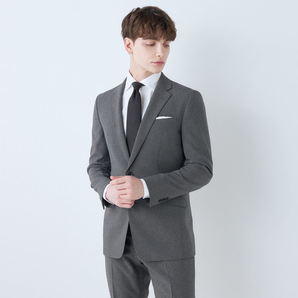 【2釦シングルスーツ】ノータック チャコールグレー 千鳥格子 ※パンツ裾上げ済仕様／スーツセレクト（SUIT SELECT）