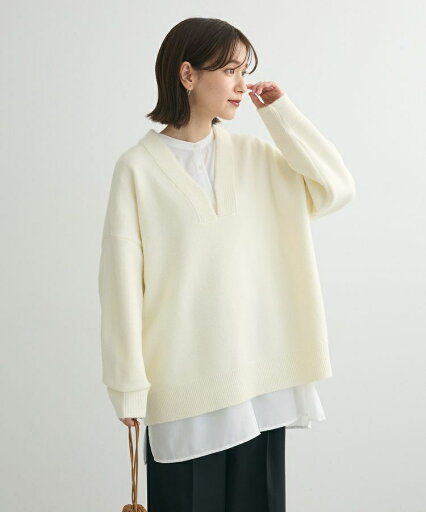 ・Petit Fleur 深Vネックニットチュニック/グリーンパークス(Green Parks) ・Petit Fleur 深Vネックニットチュニック/グリーンパークス(Green Parks)