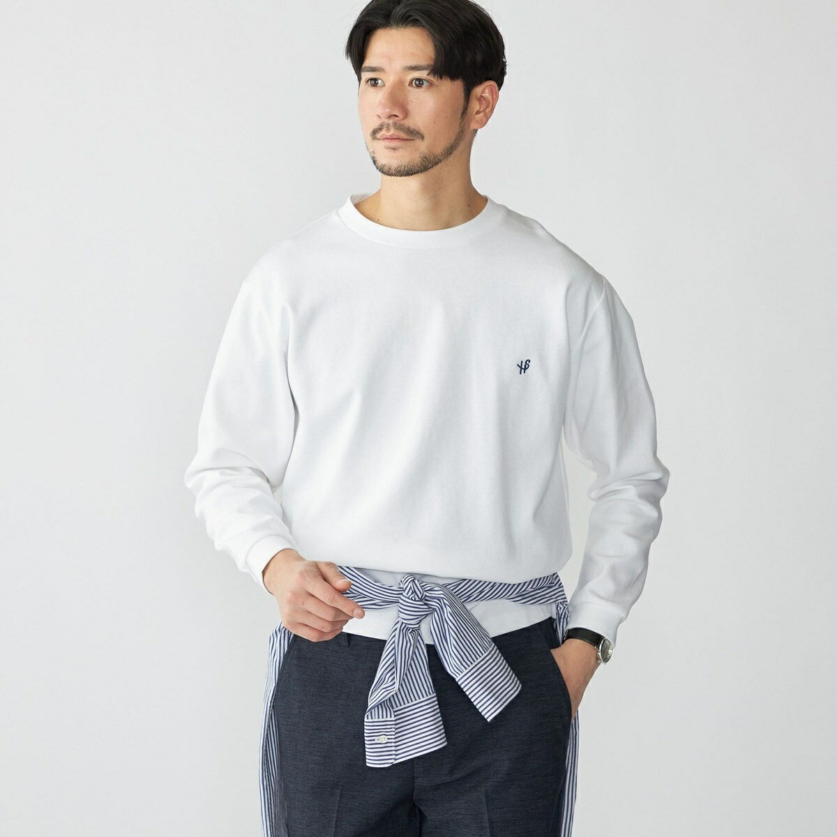 【WEB限定】SHIPS:〈抗菌防臭〉ワンポイントロゴ ハイゲージバーズアイ ダブルフェイス 長袖T／シップス（SHIPS）