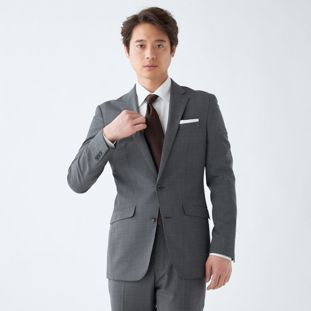 【春夏】2釦シングルスーツ ノータック ネイビー シャドー柄 ※パンツ裾上げ済仕様/スーツセレクト(SUIT SELECT)