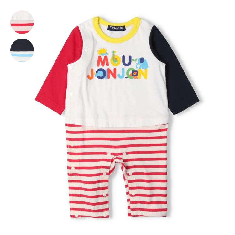 動物ロゴプリント切替ロンパース/ムージョンジョン(moujonjon)