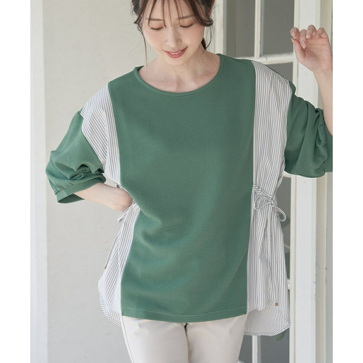 異素材切り替えサイドリボンプルオーバー／イッカ（ikka）