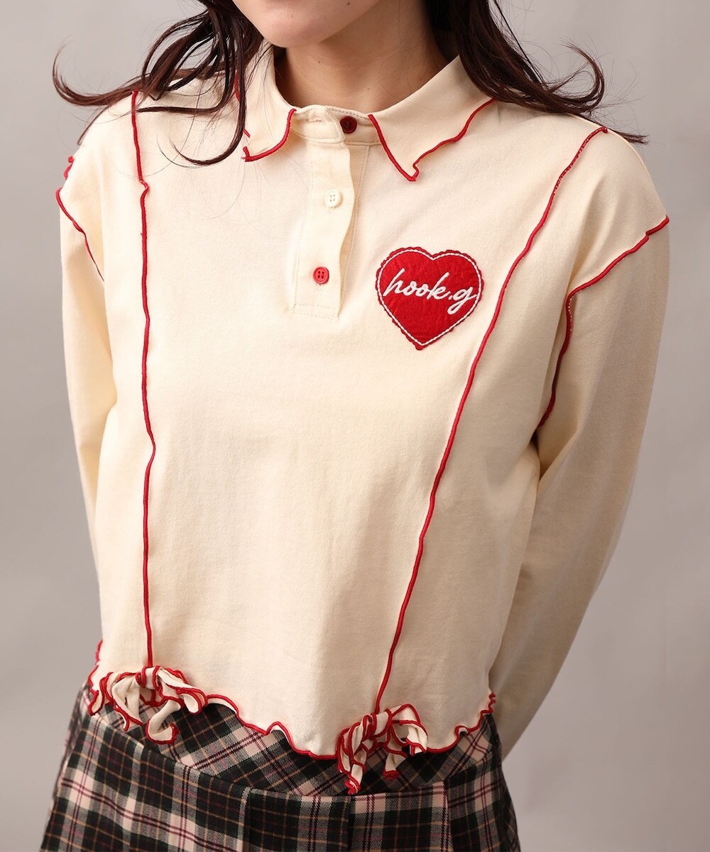 【HOOK】for girls 　配色巻きロックフリルポロシャツ／フック（HOOK）